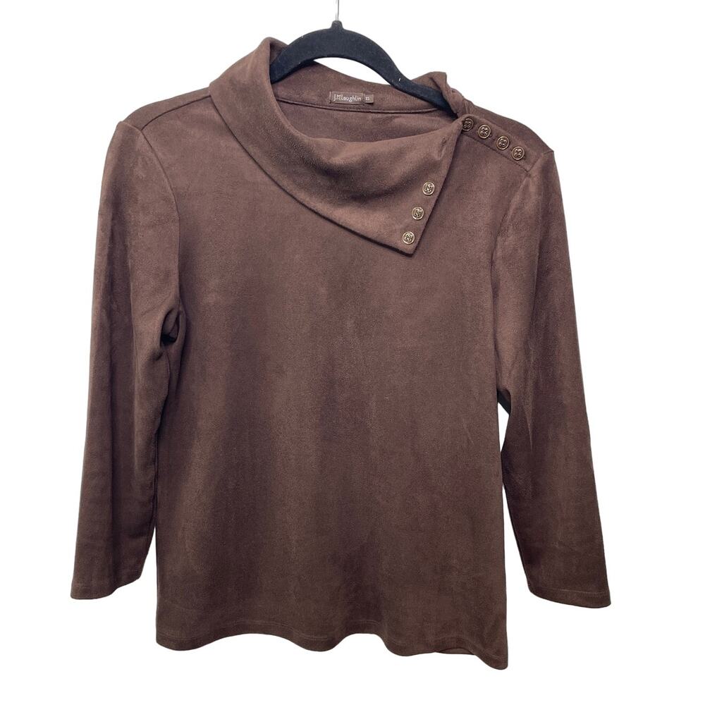 J. McLaughlin Clio Faux Suede Top Button‎ Envelope Collar 3/4 Sleeve Brown XS